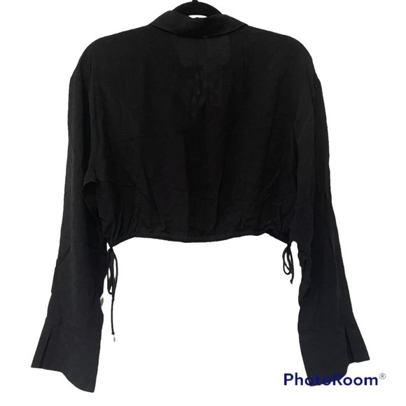 Savage x Fenty Woven Voile Monogram Sleep Crop Shirt with Drawstring - Picture 9 of 9